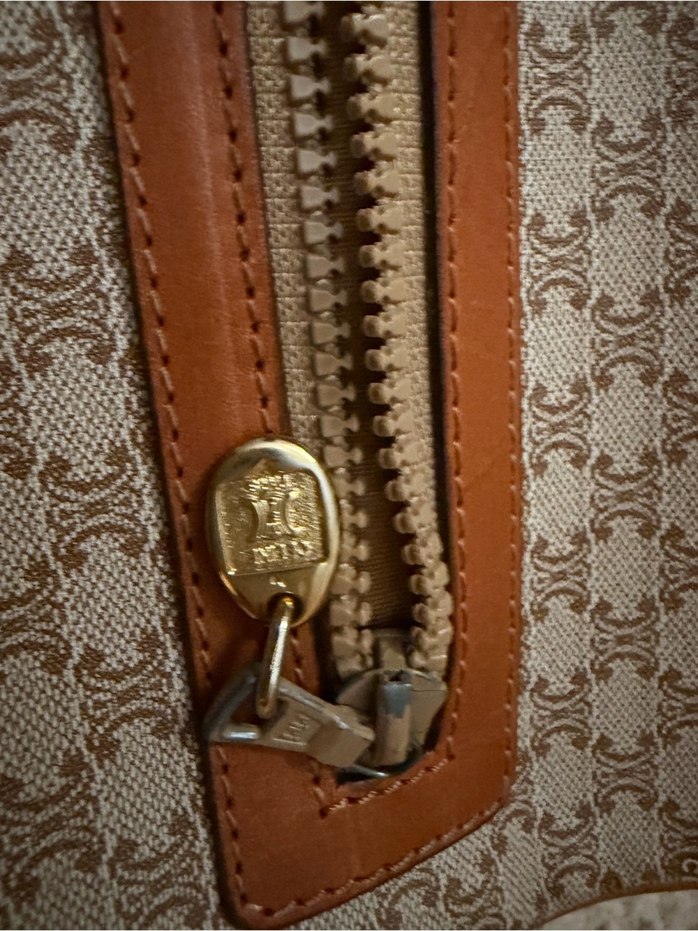 Celine Triomphe Canvas Fold-Over Clutch in Beige and Brown Trim - Picture 10 of 14